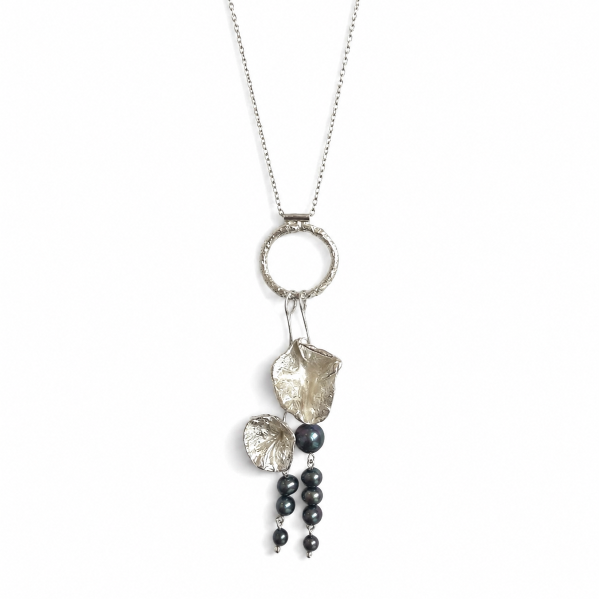 Double Wisteria Necklace with Black Freshwater Pearl