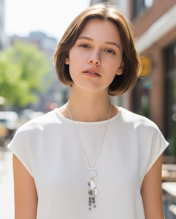 Double Wisteria Necklace with Black Freshwater Pearl
