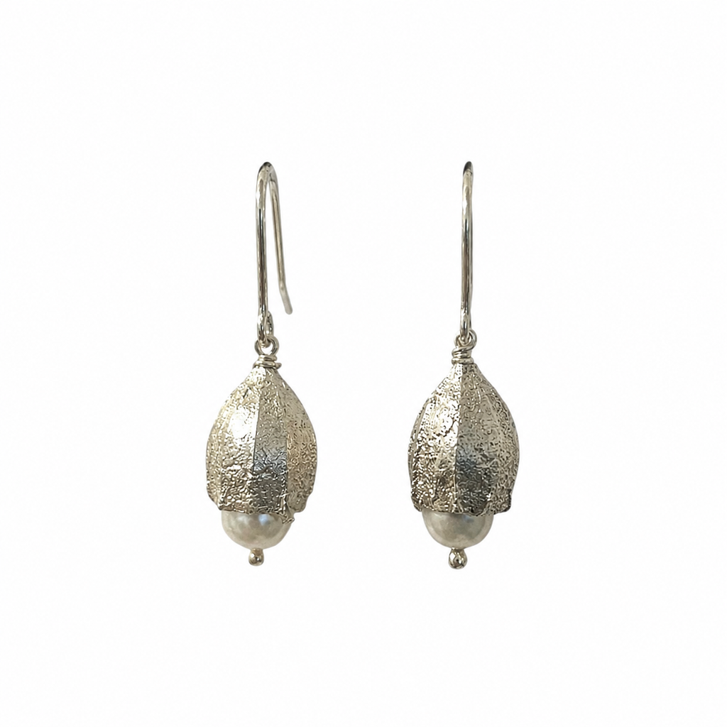 Eucalyputs FRO Earrings with white freshwater pearl