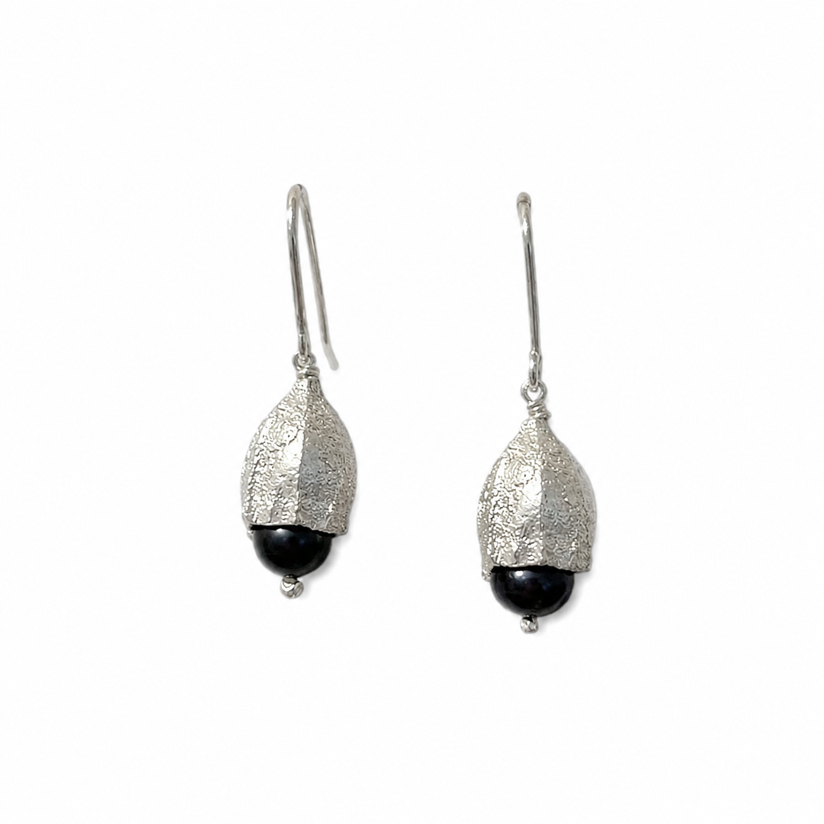 Eucalyptus FRO Earrings with Black Freshwater pearl