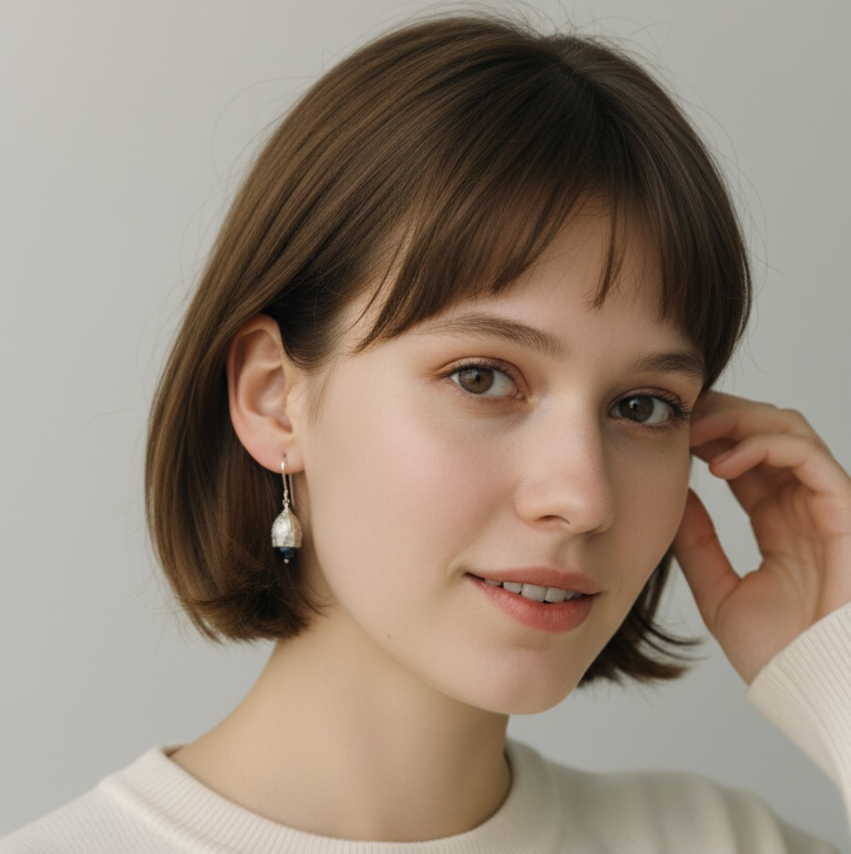 Eucalyptus FRO Earrings with Black Freshwater pearl